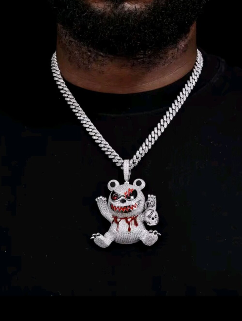 Men Hip Hop Cartoon 3D Animal Street Witcher Killer Evil Bear Full Diamond Chain